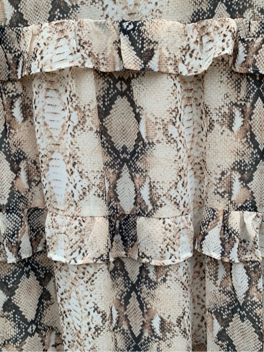 Olivaceous Beige and Brown Snake-Print Tiered V-Neck Mini Dress - Picture 3 of 6